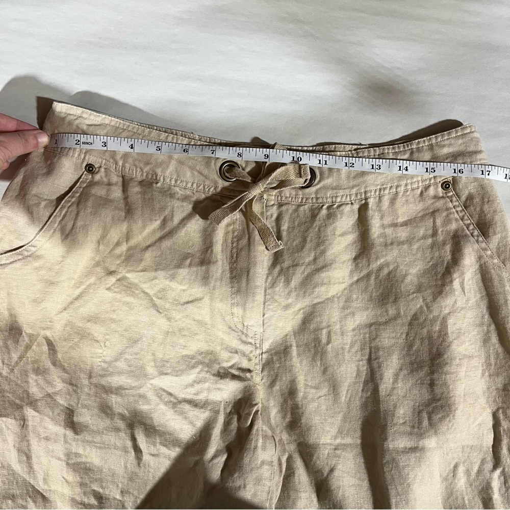 Ecologies Tan 100% Linen Knee Length Shorts with Drawstring Waist - Picture 7 of 9